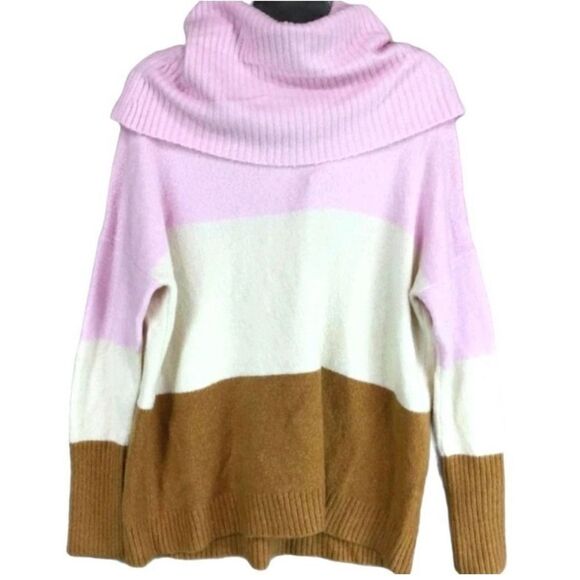 French Connection Color Block Cowl Neck Sweater Pullover Knit Top Size Medium - Picture 3 of 7